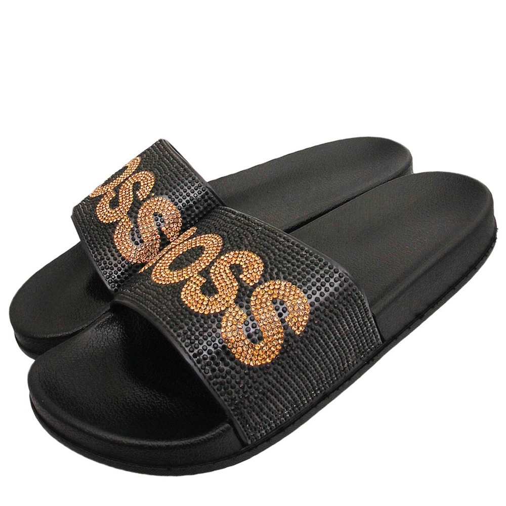10 W Black Boss Bling Slides - Picture 2 of 2